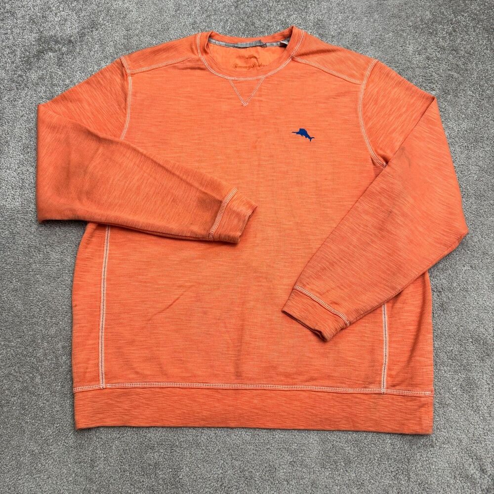 Tommy Bahama Marlins Crewneck Sweatshirt Mens XL Orange Pima Cotton Blend Flawed